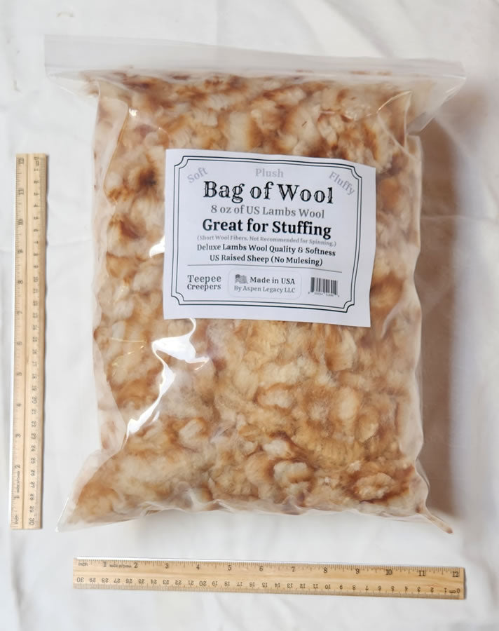 Bag of Wool Stuffing for Pillows, Dolls & Crafts (8oz) – Teepee